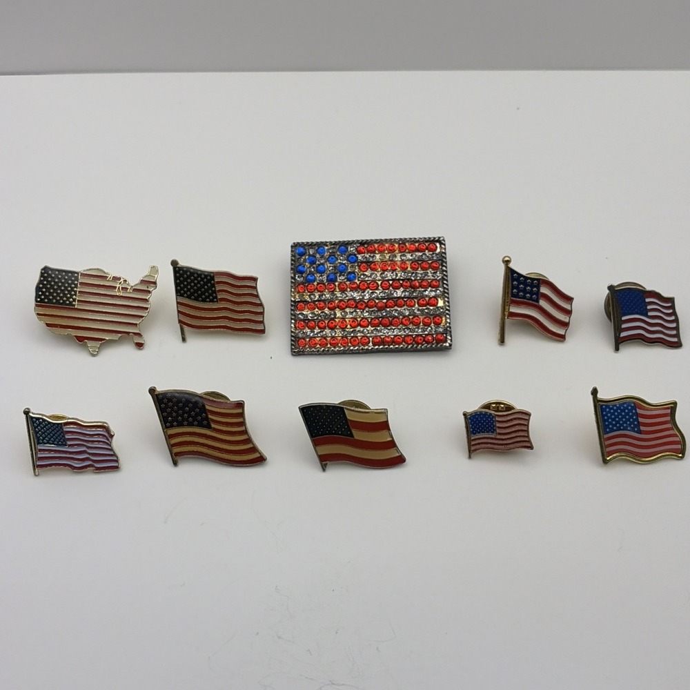 10-Pack American Flag Enamel Pins - Bulk USA Lapel Pins For Hats And Jackets F3